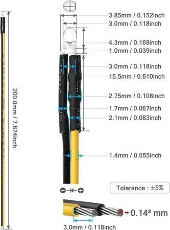 110V 3mm Yellow LED Indicator Light With 20cm Cable - 3