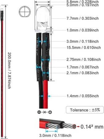 110V 5mm Red LED Indicator Light With 20cm Cable - 3