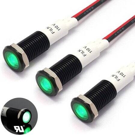 12-18V 10mm Water Clear Pure Green LED Indicator Light With 20cm Cable - 1