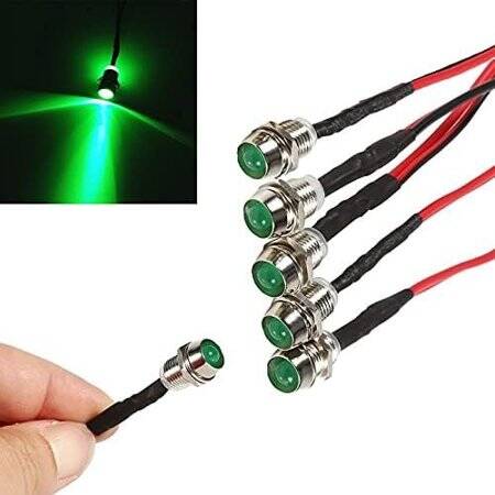 12-18V 5mm Green LED Metal Indicator Light With 20cm Cable - 1