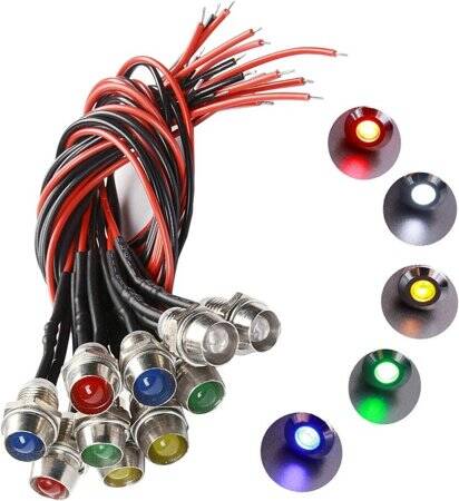 12-18V 8mm Green LED Indicator Light With 20cm Cable - 1