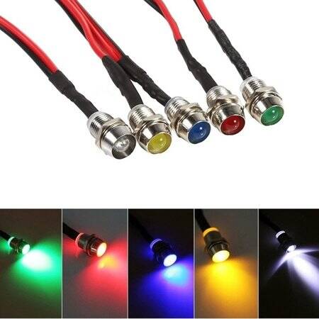 12-18V 8mm Green LED Indicator Light With 20cm Cable - 3