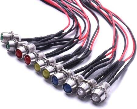 12-18V 8mm Green LED Indicator Light With 20cm Cable - 4