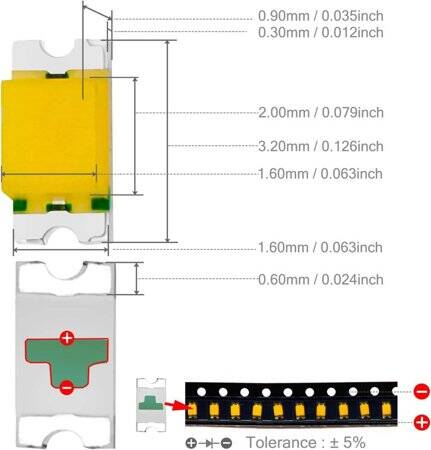 1206 (3216) SMD LED Warm White - 2