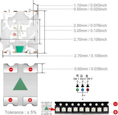 1206 (3227) SMD LED Red+Blue - 2