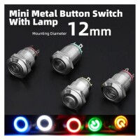 12mm 110-220V Waterproof Self-Locking Metal Push Button Switch With Blue Led Light - 4