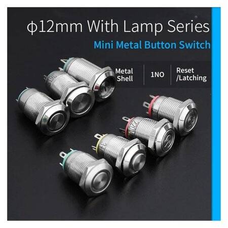 12mm 110-220V Waterproof Self-Locking Metal Push Button Switch With Red Led Light - 2