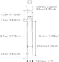 18mm Leg 3mm Flat LED Water Clear Red Use 2V 20mA - 3