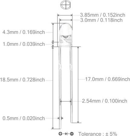 18mm Leg 3mm Flat LED Water Clear Red Use 2V 20mA - 3