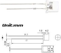 18mm Leg 5mm Flat LED Warm White Use 3V 20mA - 4