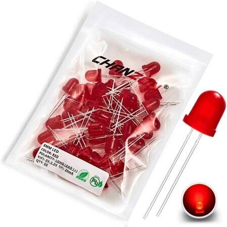 18mm Leg 8mm LED Water Clear Red Use 2V 20mA - 1