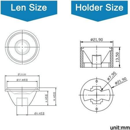 20mm LED Lamp Bead Lens 45 Degrees With White Flat Mouth Lampshade (Apply to 1W 3W 5W RGB LED) - 2