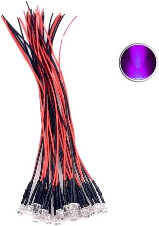 22-28V 10mm Water Clear Purple LED Indicator Light With 20cm Cable - 1