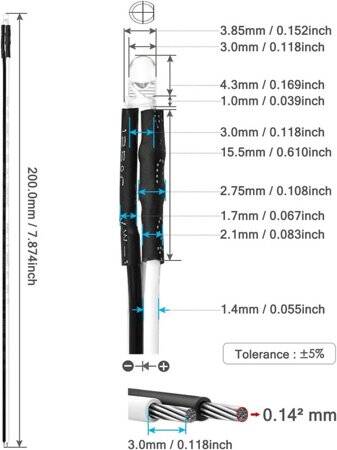 22-28V 3mm Green LED Indicator Light With 20cm Cable - 3