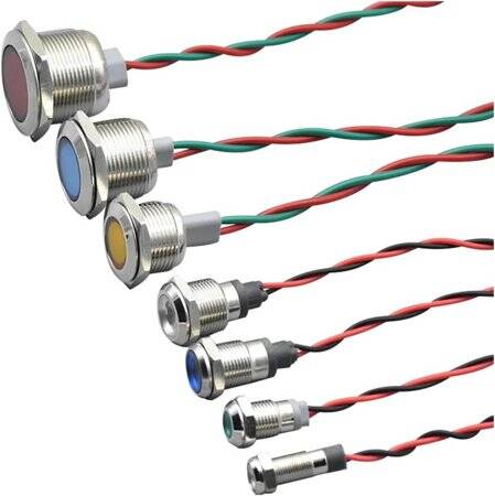 22-28V 5mm Green LED Metal Indicator Light With 20cm Cable - 1