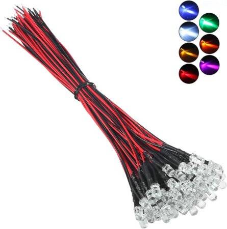 22-28V 5mm Water Clear Orange LED Indicator Light With 20cm Cable - 1