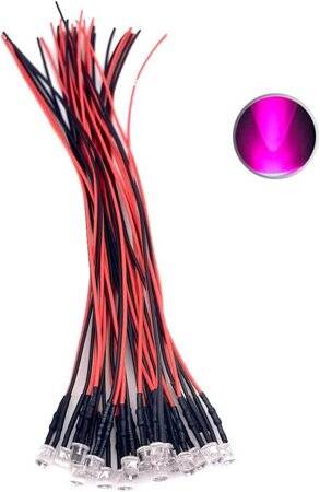 22-28V 5mm Water Clear Pink LED Indicator Light With 20cm Cable - 1