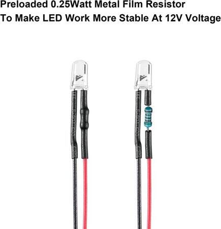 22-28V 5mm Water Clear Pure Green LED Indicator Light With 20cm Cable - 3