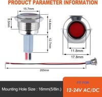 22-28V 5mm White LED Metal Indicator Light With 20cm Cable - 2