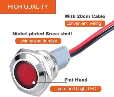 22-28V 5mm White LED Metal Indicator Light With 20cm Cable - 3