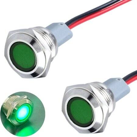 22-28V 8mm Green LED Indicator Light With 20cm Cable - 1