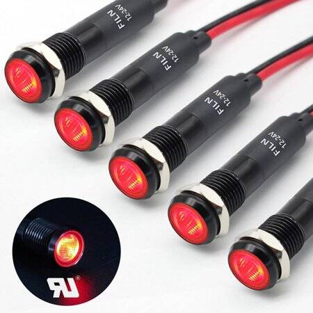 22-28V 8mm Red LED Indicator Light With 20cm Cable - 1