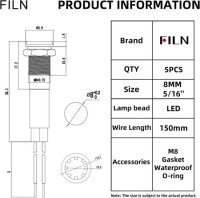 22-28V 8mm Red LED Indicator Light With 20cm Cable - 2