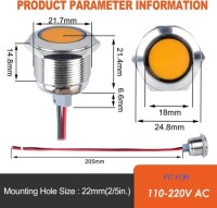 22-28V 8mm Yellow LED Indicator Light With 20cm Cable - 2