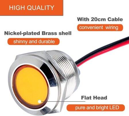 22-28V 8mm Yellow LED Indicator Light With 20cm Cable - 3