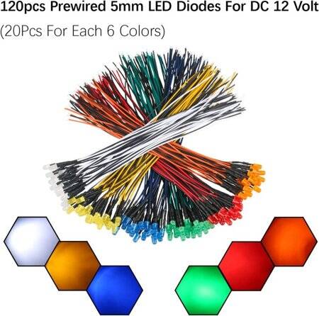 220V 5mm Orange LED Indicator Light With 20cm Cable - 2