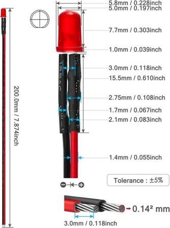 220V 5mm Warm White LED Indicator Light With 20cm Cable - 3