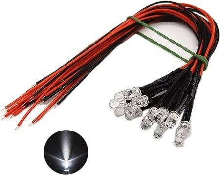 220V 5mm White LED Indicator Light With 20cm Cable - 1