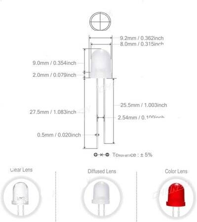 28mm Leg 8mm LED Water Clear Blue Use 2V 20mA - 3