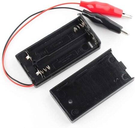 2x AA Battery Holder Box With Alligator Clips Switch And Cover - 4