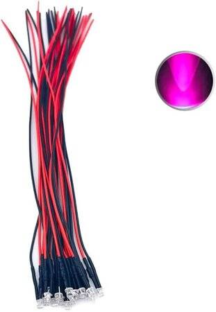 30-40V 3mm Water Clear Pink LED Indicator Light With 20cm Cable - 1