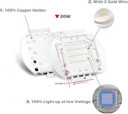 30W SMD High Power LED Bulb 365-370nm Purple - 2