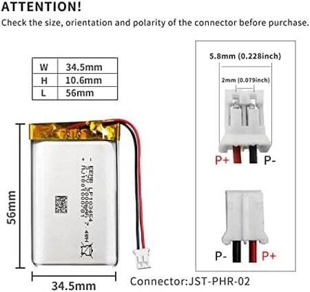 351015 500MAH 3.7V Lithium Rechargeable Battery Size: 3.5x10x15mm - 3