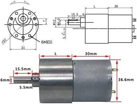 37GB-3530 DC12V 45RPM Reduction Motor - 5