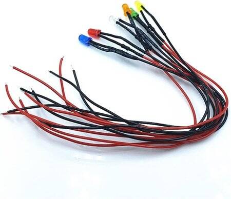 3V 5mm Green LED Metal Indicator Light With 20cm Cable - 5