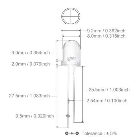 3V 8mm Water Clear Pure Green LED Indicator Light With 20cm Cable - 3