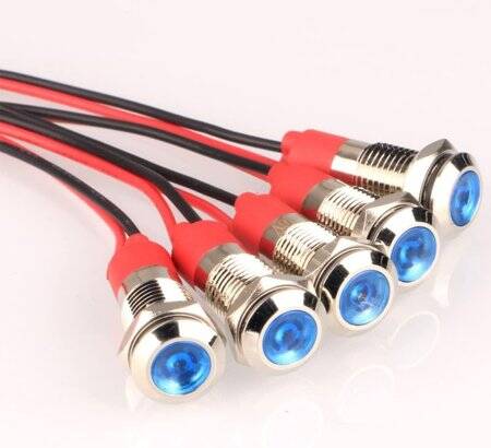 3V 8mm Water Clear Red LED Indicator Light With 20cm Cable - 1