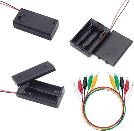 3x AA Battery Holder Box With Switch And Alligator Clips - 1