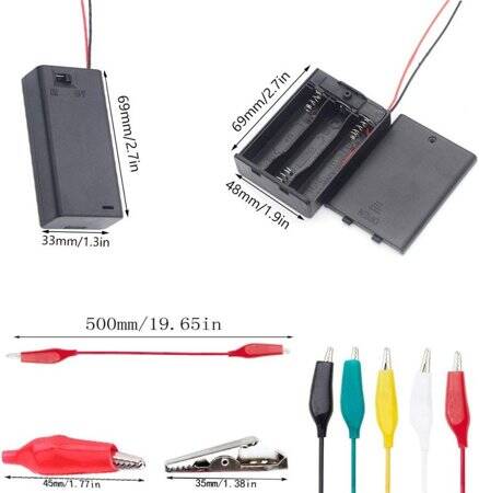 3x AA Battery Holder Box With Switch And Alligator Clips - 2