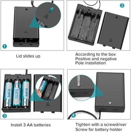 3x LR20 Battery Holder Box With Switch Without Cover - 5