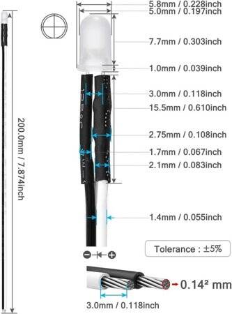 48-72V 5mm White LED Indicator Light With 20cm Cable - 3