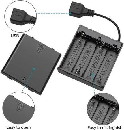 4x AA Battery Holder Box With SM Female Plug Without Cover Back-to-Back - 4