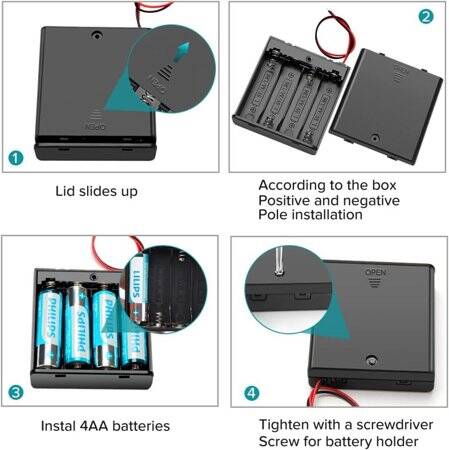 4x LR20 Battery Holder Box With Cover And Holes - 5