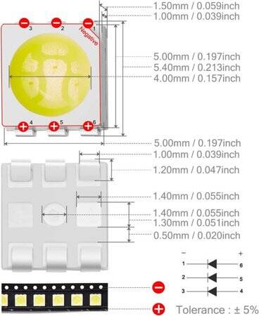 5050 SMD LED 15-18LM Cold White - 3