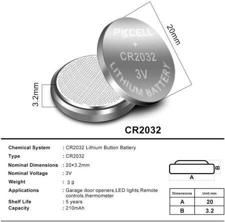 5PCS PKCELL CR2032 3V High Quality Button Lithium Battery - 2