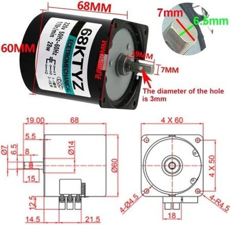 AC110V 28W 68KTYZ Permanent Magnet Synchronous Motor 110RPM - 3